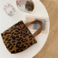 Sac cabas en velours côtelé imprimé léopard, petit sac à main mignon pour le quotidien. - Léopard Classique
