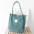 Sac cabas en velours côtelé pour femmes, grand sac porté-épaule vintage vert élégant. - Vert Foncé