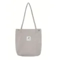 Casual corduroy shoulder bag for women, large capacity tote with snap button closure grey. - Gray