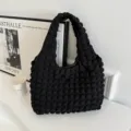 Bolso de Hombro Negro Plisado Mujer Bolso de Axila Arrugado Casual Elegante Estilo - Negro