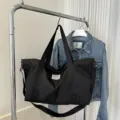 Gran capacidad bolso tote negro de nylon bolso de hombro informal bolsa de viaje mujer. - Negro sin Adorno