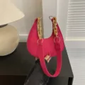 Modische pinke Kroko-Muster Halbmond Schultertasche lässige Damen Achseltasche neu. - Rosenrosa