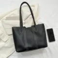 Black leather tote bag with white contrast stitching, casual shoulder bag for women daily commute. - 37*25.5*13 / Black
