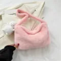 Pink fluffy shoulder bag underarm plush handbag cute fashion casual purse for women - With Charm / Pink