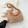 Brown plush shoulder bag fluffy hobo bag cute crossbody bag for women winter style - With Charm / Khaki