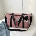 Pink Travel Duffle Bag Large Capacity Tote Bag Casual Shoulder Bag with Monkey Charm - Cherry Pink With Pendant