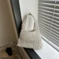 Bolso de red tejido blanco estilo coreano bolso de mano de moda informal para mujeres. - Blanco Roto