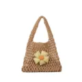 Korean style casual fishnet tote bag, fashionable woven handbag for women daily use. - With Charm / Khaki