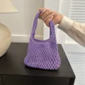 Bolso de mano de malla tejida morado estilo coreano bolso tote de ganchillo informal - Púrpura
