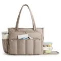 Borsa shopper trapuntata con vano pranzo isolato, tasche multiple e portabicchieri laterale. - Cachi