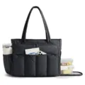 Borsa shopper nera trapuntata con scomparto per laptop e tasche, borsa da lavoro per donna. - Nero