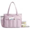 Borsa da lavoro trapuntata da donna in viola chiaro con scomparto per laptop e tasche. - Rosa