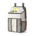Hanging baby diaper organizer for crib and playpen with mesh pockets for newborn essentials. - 20.3 Depth x 26.7 Width x 47 Height cm / Beige