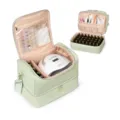 Dubbellaagse nagellak opbergtas met lampouder en handige cosmetica organisator. - 33x23x23cm / Groen