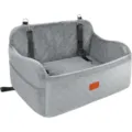 Grey quilted pet car seat dog travel bed with safety straps and metal hooks for auto transport. - Car Seat Nest / 76.2x45.7x40.6cm / Gray
