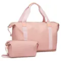 Rosa 2-teiliges Reise-Dufflebag-Set mit Kosmetiktasche für Wochenendtrips Detailansicht - Rosa