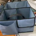 Large foldable car trunk organizer with multi-compartments and side storage pockets. - 58x47x27cm / Blue