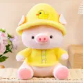 Simpatico peluche maialino colorato bambola con cappello papera gialla e maglia cuscino morbido - Giallo / 30cm