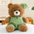 Simpatico orsetto di peluche addormentato con pigiama a pois verdi, morbido peluche per ragazze. - 30cm / Verde