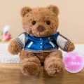 Simpatico orsacchiotto di peluche con elegante giacca da baseball, compagno da scrivania. - Modello 6