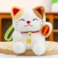 Cute lucky cat plush toy pendant, soft fortune cat stuffed doll for desk decoration. - Rich Three-Color Cat