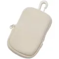 Detailed view of the portable mini zipper storage pouch in beige with a handy plastic hook. - Ivory