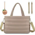 Large capacity quilted diaper mommy bag with pacifier holder and straps, beige, functional. - Camel
