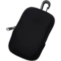 Close-up detail of black zipper utility pouch with durable metal carabiner hook for portable daily use. - Black