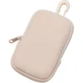 Compact beige zipper pouch with spring hook detail, versatile mini storage case for small items. - Pink