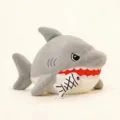 Close-up detail of plush shark toy biting a small fish bone, soft fabric, cute design. - 40CM / Gray