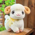 Grazioso giocattolo in peluche pecora bambola animale con nastro giallo e campanello - 25cm / Bianco