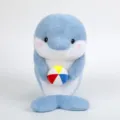 Simpatico peluche delfino che tiene una palla colorata morbida bambola animale per regalo compleanno. - 25cm / Blu