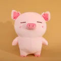Primo piano dettagliato del simpatico maialino di peluche rosa, tessuto morbido ed elasticizzato. - 20cm
