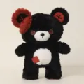 Cute black red plush bear toy with button eyes and cute patch, soft doll for kids. - Black