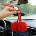 Portachiavi ciliegia in peluche ciondolo per auto pompon soffice borsa charm gentile - Ciliegia