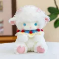 Simpatico giocattolo in peluche di agnello bianco con cuffia in pizzo e colletto uncinetto, bambola. - 20cm / Sciarpa Blu Scuro
