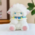 Cute white lamb plush toy with blue acrylic eyes, lace hood and colorful knitted collar. - 20cm / Light Blue Scarf
