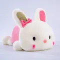 Simpatico peluche coniglio, morbido cuscino bambola coniglio, grazioso fiocco rosa regalo bambini. - Rosa chiaro / 20cm