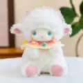 Cute fluffy lamb plush toy with big blue eyes and lace bonnet for children and gifts. - 20cm / Pink Scarf