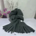 Dark green plush fringe scarf detail, soft and warm winter accessory for women and men. - Dark Gray Soft Plush Scarf