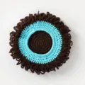 Closeup detail of the knitted funny curly wig hat, showing the unique textured yarn design. - Sky Blue