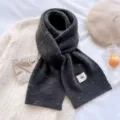 Cozy winter dark grey knitted scarf with blue speckles, thick warm stylish accessory for women. - Black & Navy