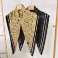 Stylish pleated square scarf with alphabet monogram print, lightweight fabric, elegant women accessory. - Beige