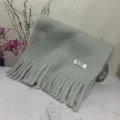 Solid color fringe plush knitted scarf winter warm neck warmer cozy detailed texture - Light Gray Soft Plush Scarf