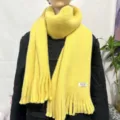 Solid color fuzzy fringe thick warm winter knitted scarf for women and men cozy accessory. - Yellow Soft Plush Scarf
