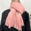 Pink plush tassel scarf for women and men, soft winter warm neck wrap cozy stylish daily wear. - Pink Soft Plush Scarf
