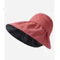 Sombrero de sol de verano anti-UV de ala ancha, exterior rosa y forro negro para exteriores. - Borgoña