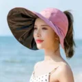 Mujer ala ancha visera sombrero anti-UV verano exterior transpirable playa sombrero de sol - Rosa