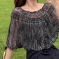 Zomerse ijszijde gebreide zonnescherm shawl, ademend holle cape cover-up detail. - Zwart en Grijs