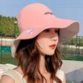 Rosa Damen Fischerhut Sommer koreanischer Stil süße Gänseblümchen Stickerei Sonnenschutz Kappe - Rosa Gänseblümchen Fischerhut